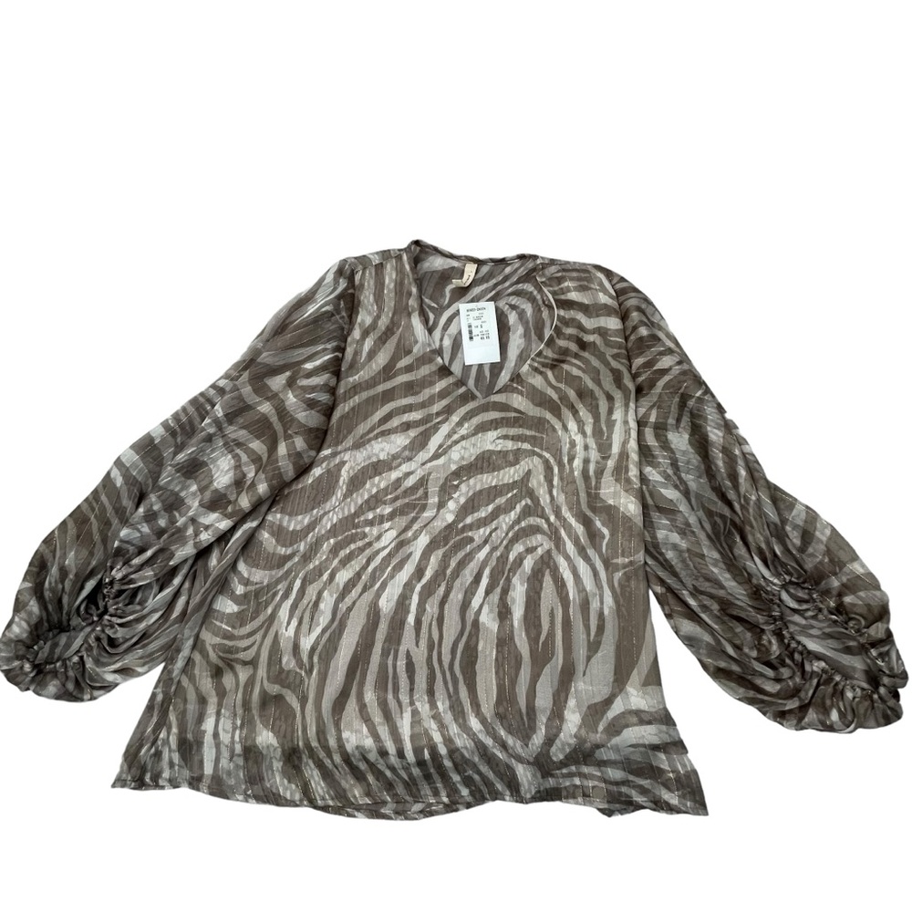Tyche Long Sleeve Taupe Top NWT Bubble Sleeve T-6834 - Picture 1 of 7